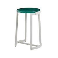 Outdoor Coastal Accent Table with Aquamarine Tinted Glass Top