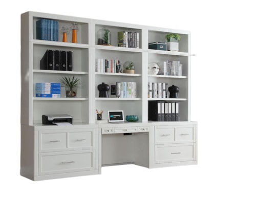 Cottage 6-Piece Workspace Library Wall with Adjustable Shelving