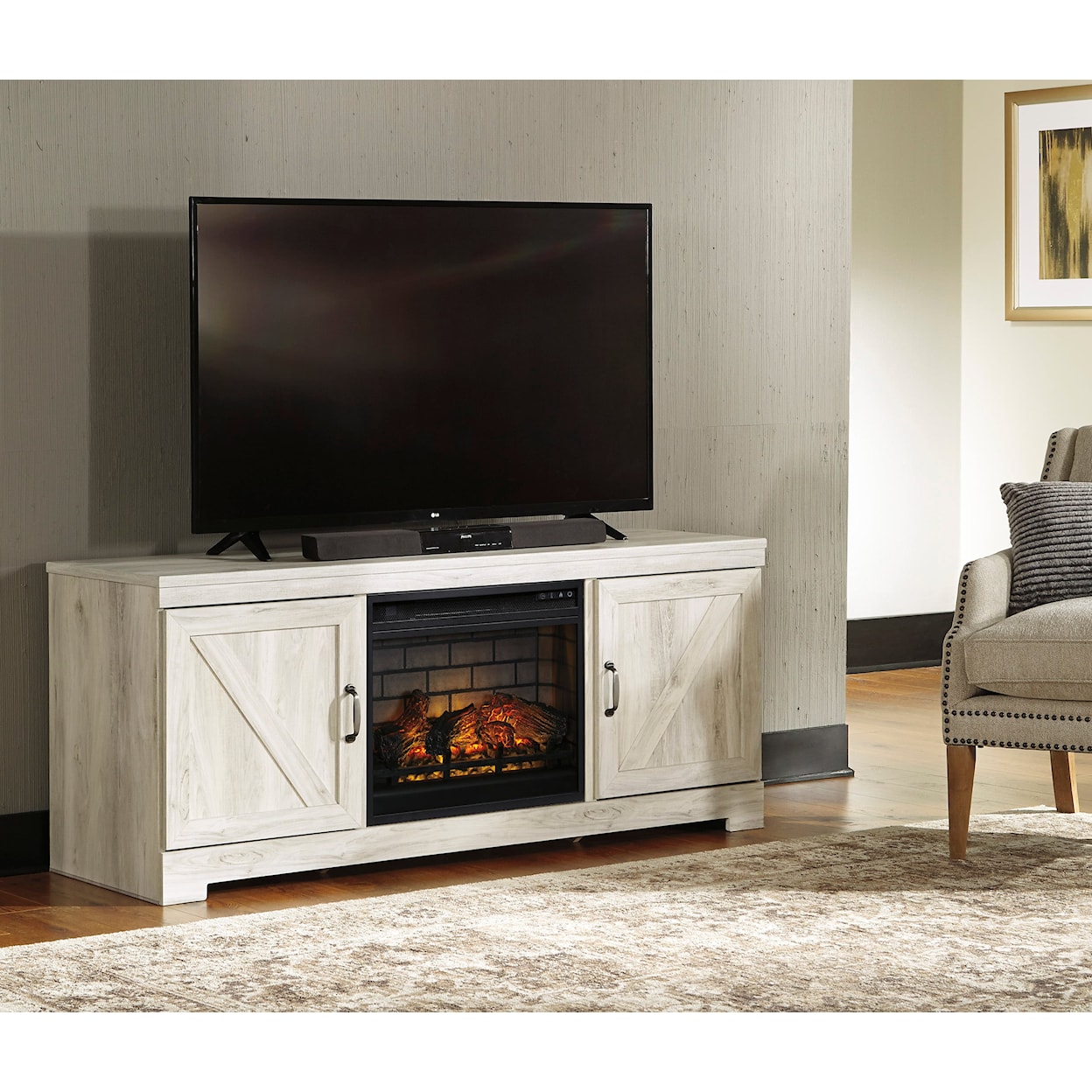 Michael Alan Select Bellaby Large TV Stand with Fireplace