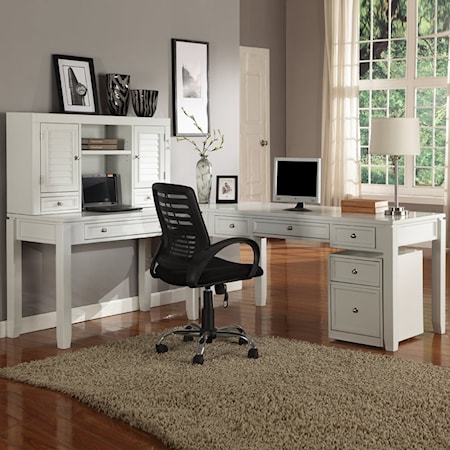 L-Shaped Desk with File Cabinet and Hutch