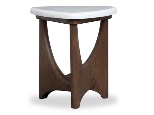 Contemporary Triangular End Table with Marble Veneer Top