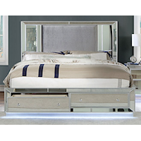 Glam California King Panel Bed w/LED Lights & Footboard Storage