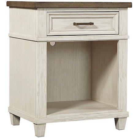 Farmhouse 1-Drawer Nightstand with Felt Lined Top Drawer