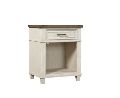 Farmhouse 1-Drawer Nightstand with Felt Lined Top Drawer