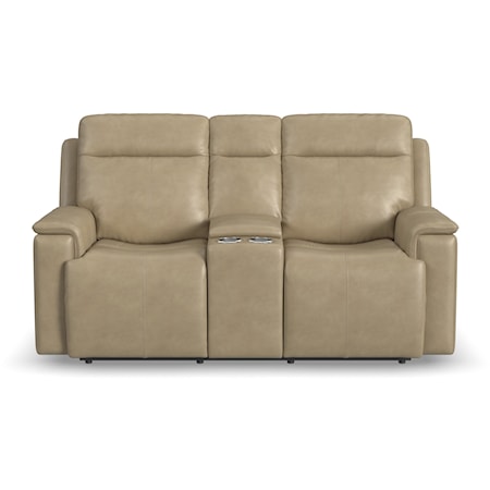 Casual Power Reclining Console Loveseat with Power Headrests and Lumbar