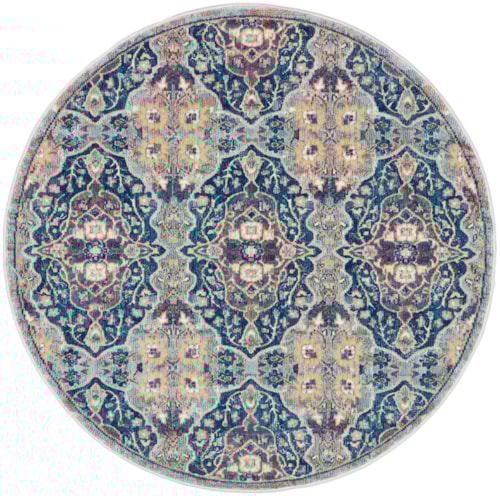 4'  Navy Multicolor Round Rug