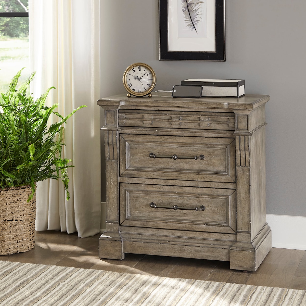 Libby Town & Country Three-Drawer Nightstand w/ Charging Station