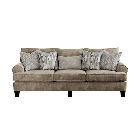 Casual Sofa with Rolled Arms and Exposed Wood Legs