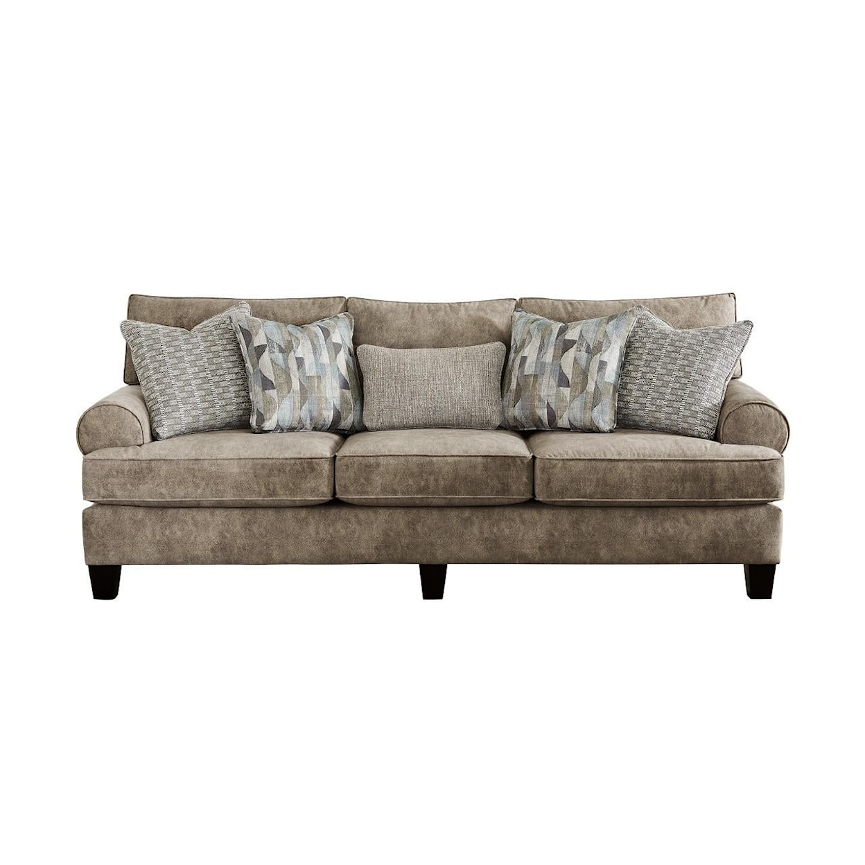 Fusion Furniture 4200 OUTLIER MUSHROOM Sofa with Rolled Arms and Exposed Wood Legs