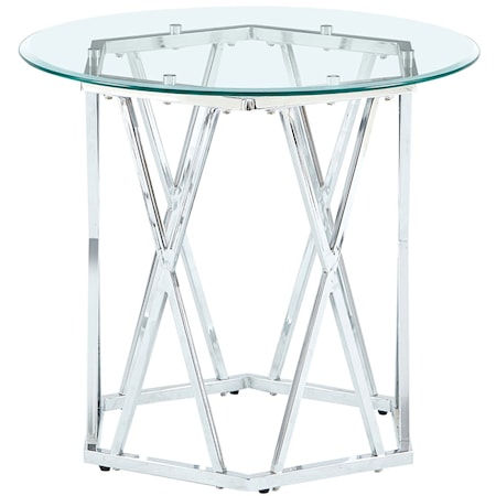 Glam Contemporary Round End Table with Hexagonal Chrome Base