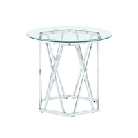 Glam Contemporary Round End Table with Hexagonal Chrome Base