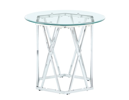 Glam Contemporary Round End Table with Hexagonal Chrome Base