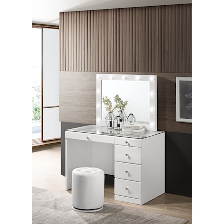 Vanity Desk and Stool Set - White