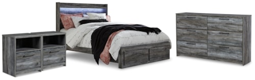 Queen Panel Storage Bed, Dresser And 2 Nightstands