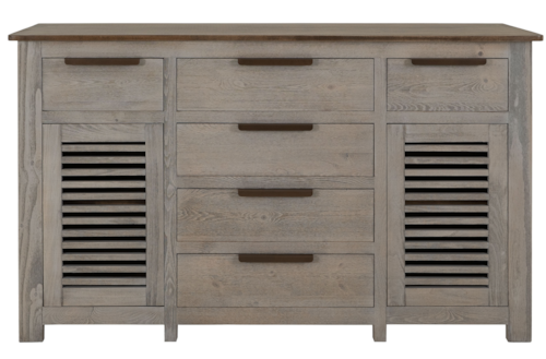Transitional 6-Drawer Buffet with 2 Slat-Front Doors