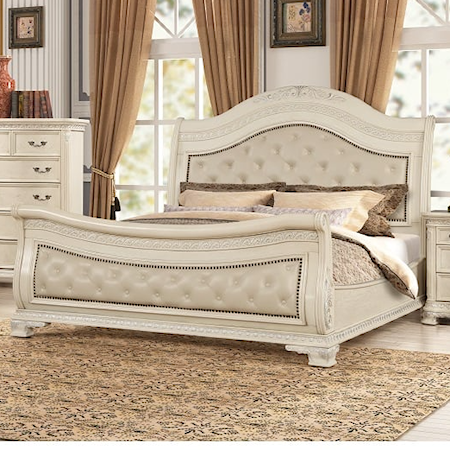 Akane Traditional Upholstered Arched Sleigh Bed - King