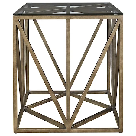 Transitional Square End Table with Tempered Glass Top