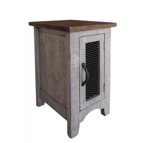 Rustic Chairside Table with 1 Door