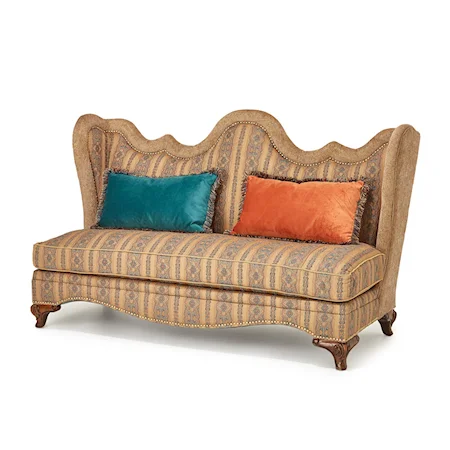 Traditional Upholstered Settee with Two Throw Pillows