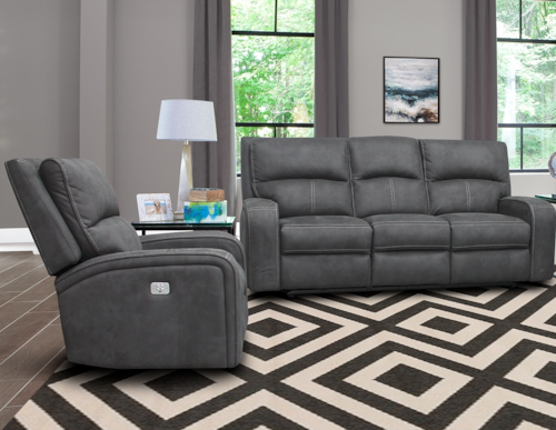 Casual Power Reclining Sofa and Recliner Set with Power Headrests