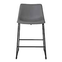 Contemporary Gray Faux Leather Upholstered Barstool with Bucket Seat