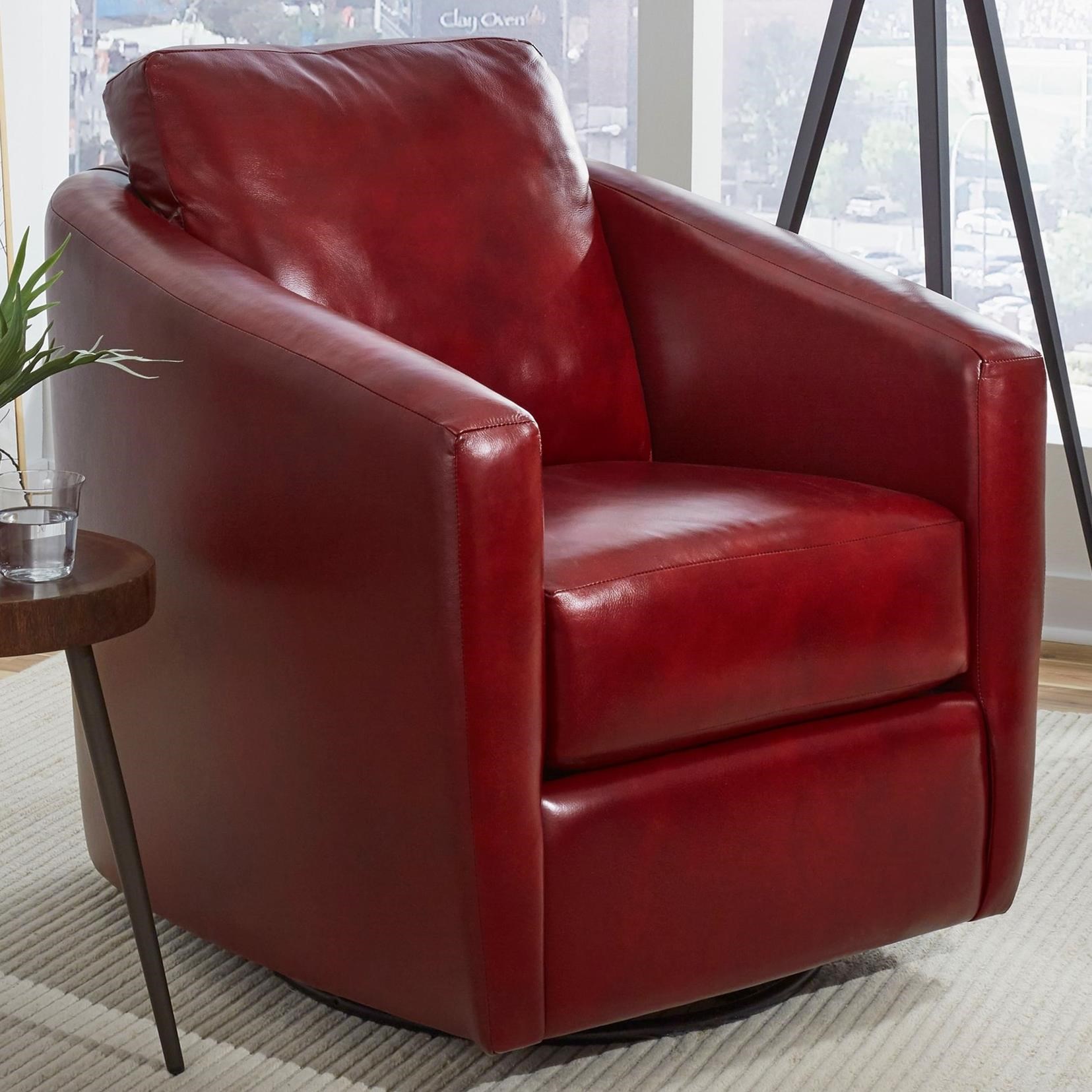 Red leather barrel online chair swivel