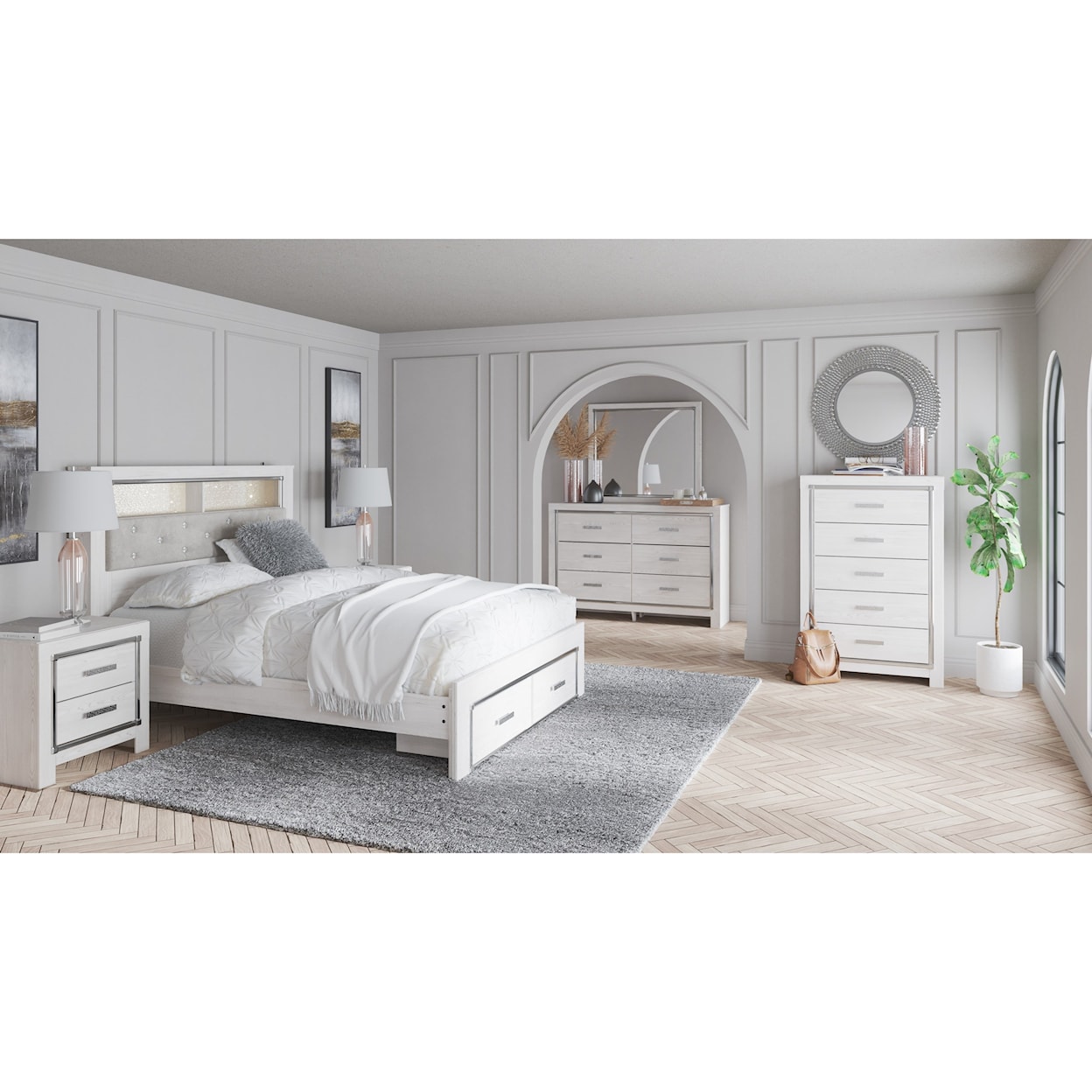 Ashley Furniture Signature Design Altyra Queen Storage Bed with Uph Bookcase Hdbd