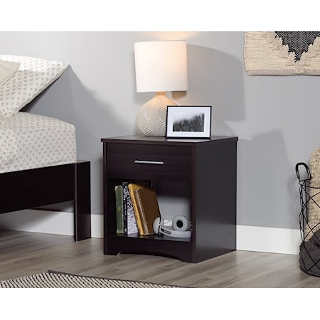 Transitional 1-Drawer Nightstand with Lower Storage Shelf