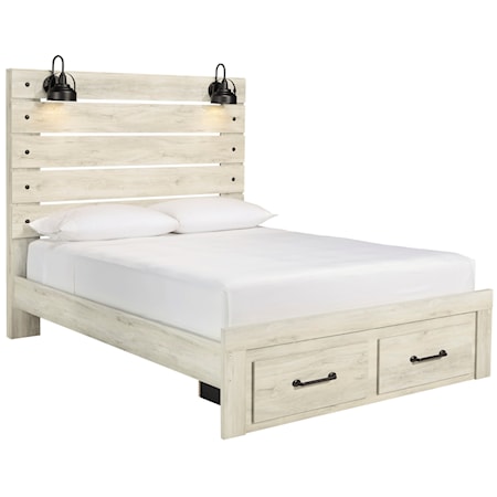 Queen Bed w/ Lights & Footboard Drawers