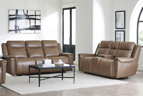 Casual Power Reclining Sofa and Loveseat Set with Power Headrests