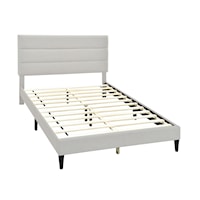Contemporary Horizontally Channeled Full Upholstered Platform Bed in Light Gray