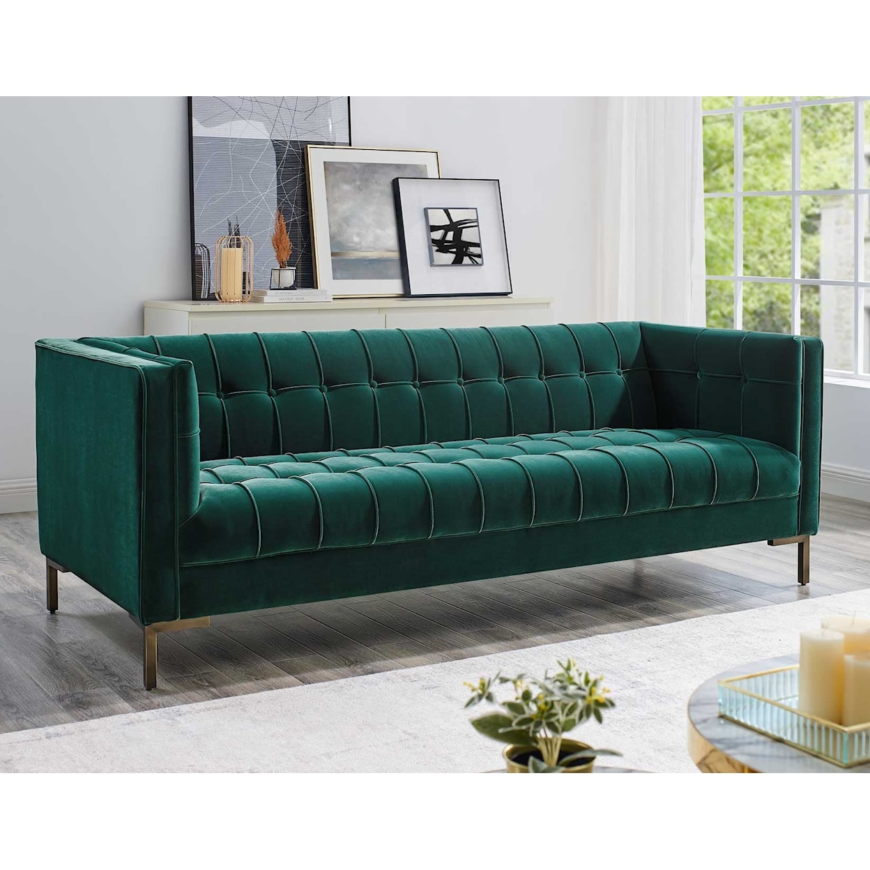 Steve Silver Isaac Green Velvet Sofa