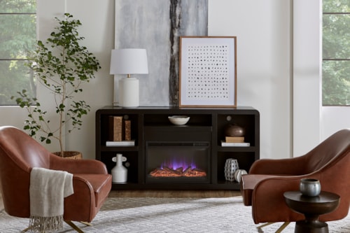 Contemporary 5-Shelf 66" Fireplace Console with Wire Management
