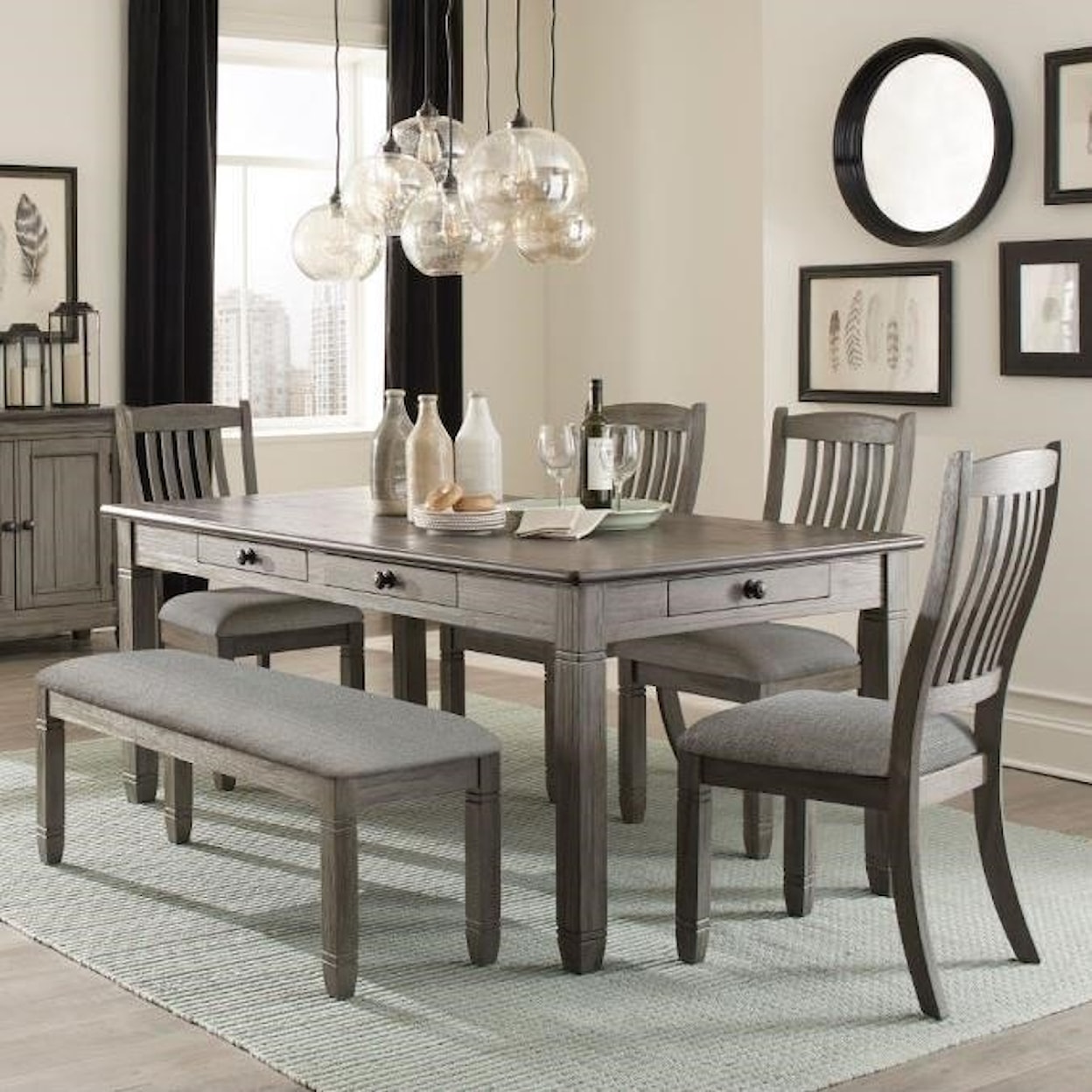 Homelegance Furniture Granby 6-Piece Table and Chair Set with Bench