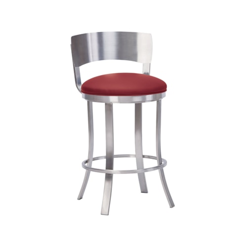 Baltimore Flat Swivel With Back, No Arms Brush Stainless Steel Barstool With Welt