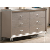 Contemporary Glam 6-Door Dresser with Felt-Lined Top Drawer