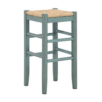 Antique Blue/Teal Bar Height Bar Stool with Woven Seat