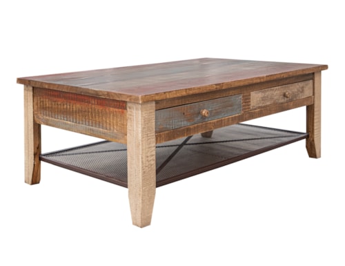 Rustic 2-Drawer Cocktail Table with Casters