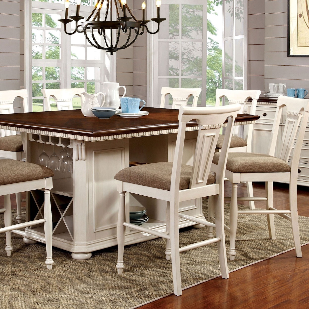 Furniture of America Sabrina 7 Piece Counter Height Dining Set