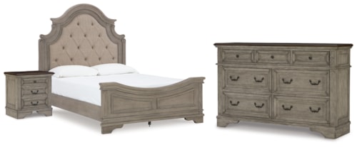 Queen Upholstered Panel Bed, Dresser And Nightstand