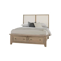 Transitional Queen Upholstered Panel Bed with Storage Footboard