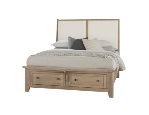 Transitional Queen Upholstered Panel Bed with Storage Footboard