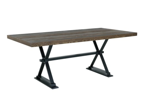 Modern Rustic Trestle Dining Table with Metal Base