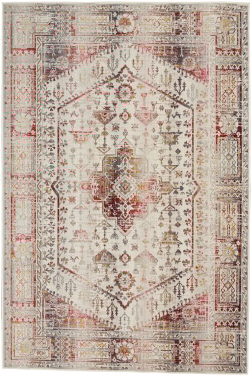5'3" x 7'10" Ivory Red Rectangle Rug