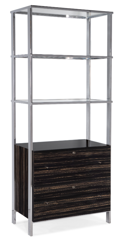 Contemporary Ford Wood and Metal Bookshelf with File Drawers