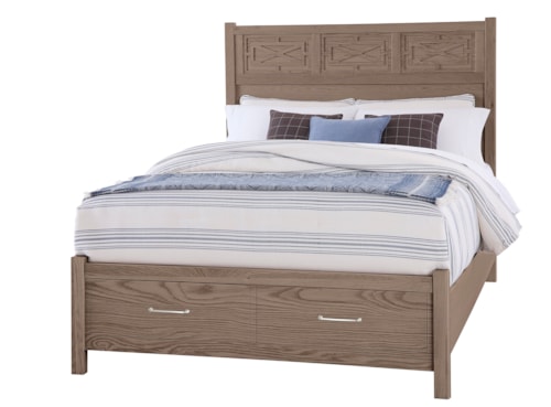 Transitional King Fretwork Bed with Storage Footboard