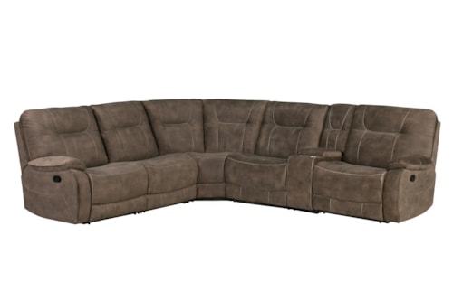 Casual 6-Piece Manual Reclining Sectional Sofa with Entertainment Console