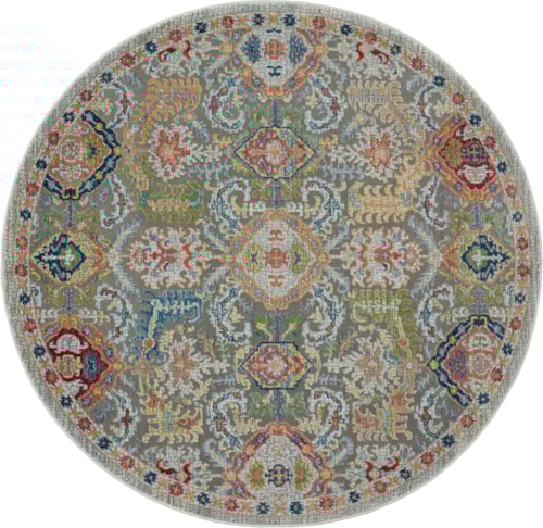 4' x Round Grey/Multicolor Round Rug