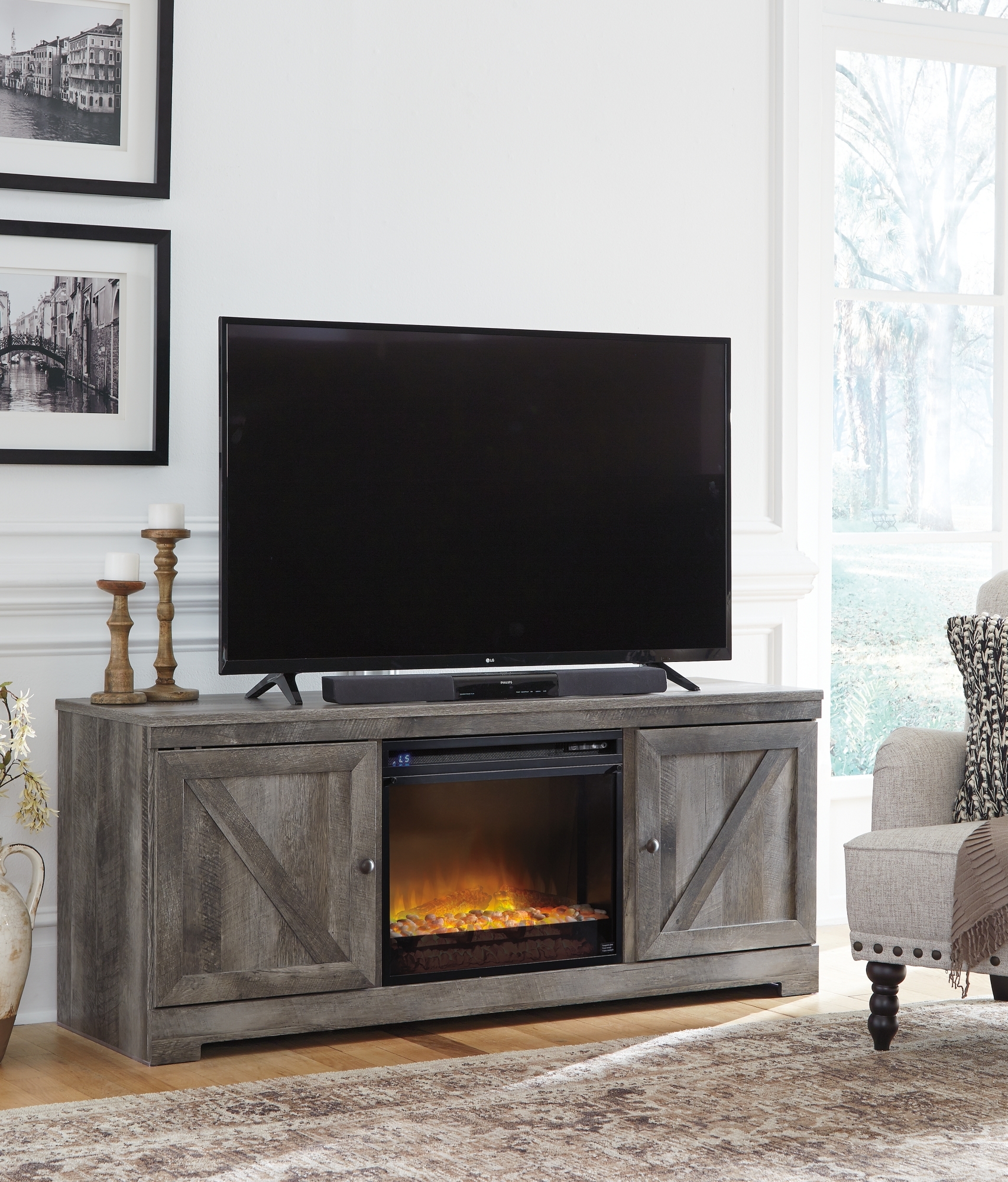 63" TV Stand With Electric Fireplace