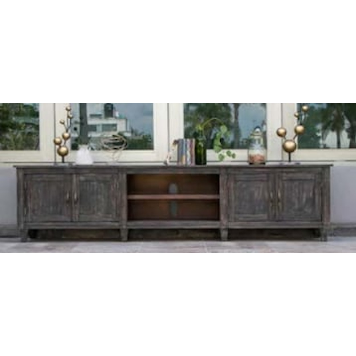International Furniture Direct Nogales  93" TV Stand  93-Inch 4-Door TV Stand with Open Shelving
